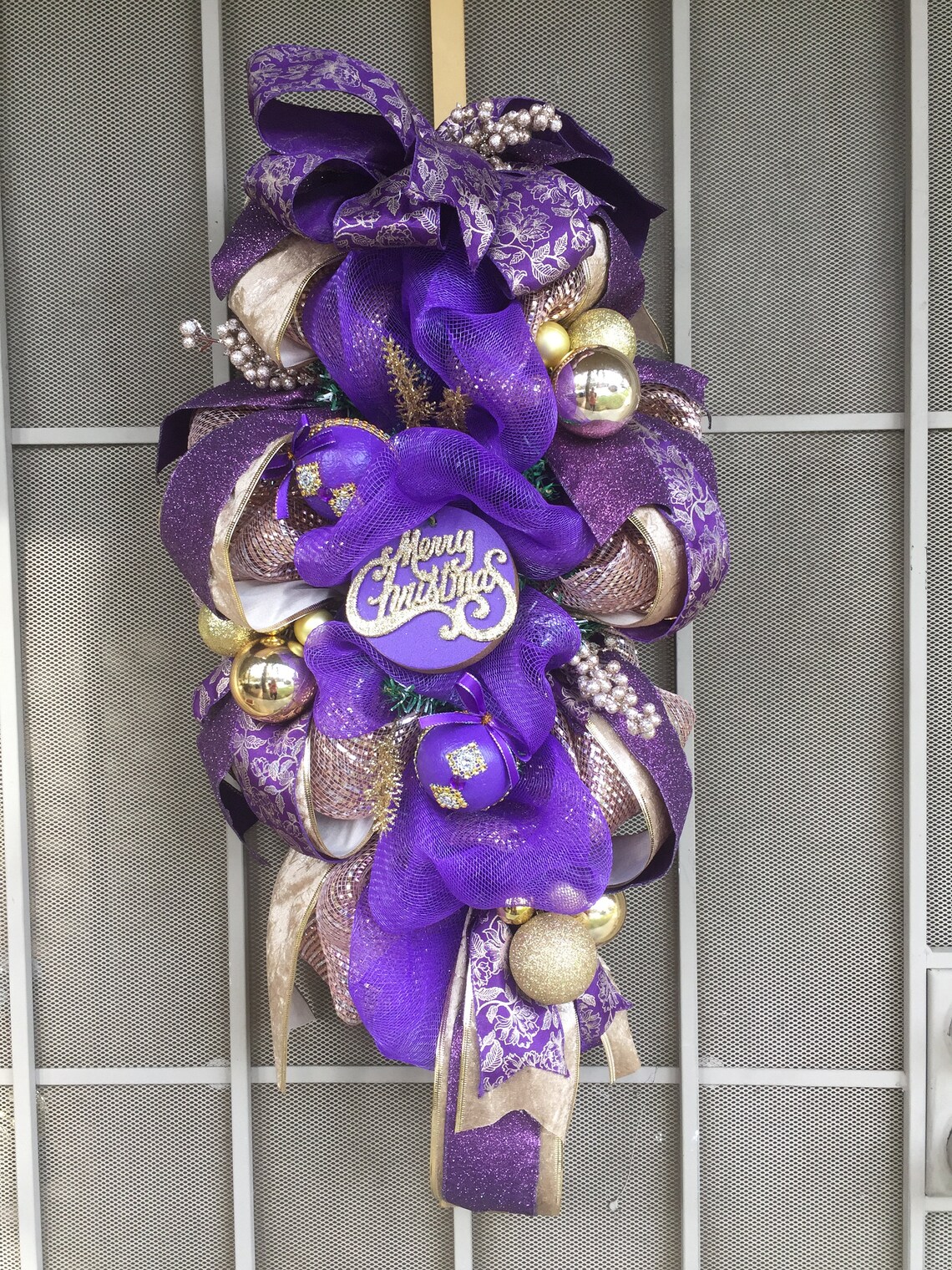 Purple and Gold Christmas Wreath/ Doorhanger. Christmas Door Swag