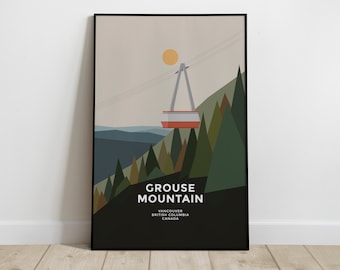 Grouse Mountain Vancouver British Columbia Canada Poster Print Minimalist Mid-century Abstract Wall Art