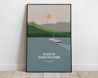 North Vancouver Skyline British Columbia Canada Poster Print Minimalist Mid-century Abstract Wall Art