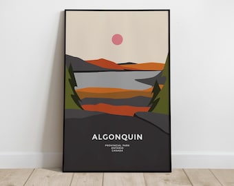 Algonquin Provincial Park Ontario Canada Poster Print Minimalist Mid-century Abstract Wall Art