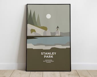 Stanley Park Vancouver British Columbia Canada Poster Print Minimalist Mid-century Abstract Wall Art