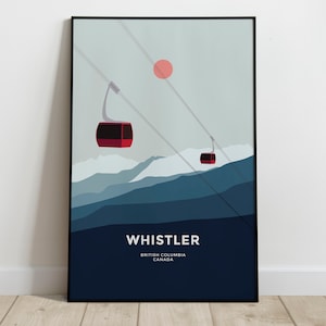 Whistler Gondola Peak 2 Peak Skiing Poster Print Vancouver Squamish British Columbia Canada Minimalist Mid-century Abstract Wall Art