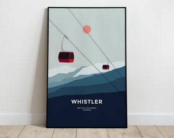 Whistler Gondola Peak 2 Peak Skiing Poster Print Vancouver Squamish British Columbia Canada Minimalist Mid-century Abstract Wall Art