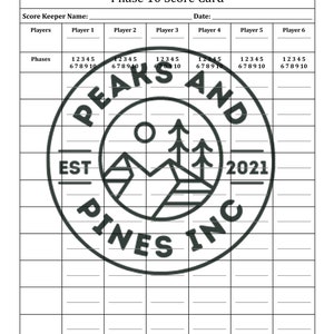 Tarjeta de puntuación de la fase 10 - Hoja de puntuación de la fase 10 - PDF de descarga digital imprimible
