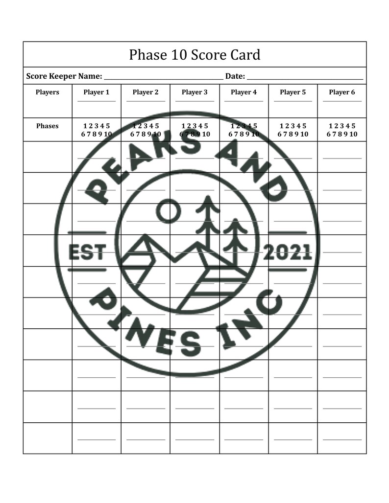 Phase 10 Score Card Phase 10 Score Sheet Printable Etsy Nederland