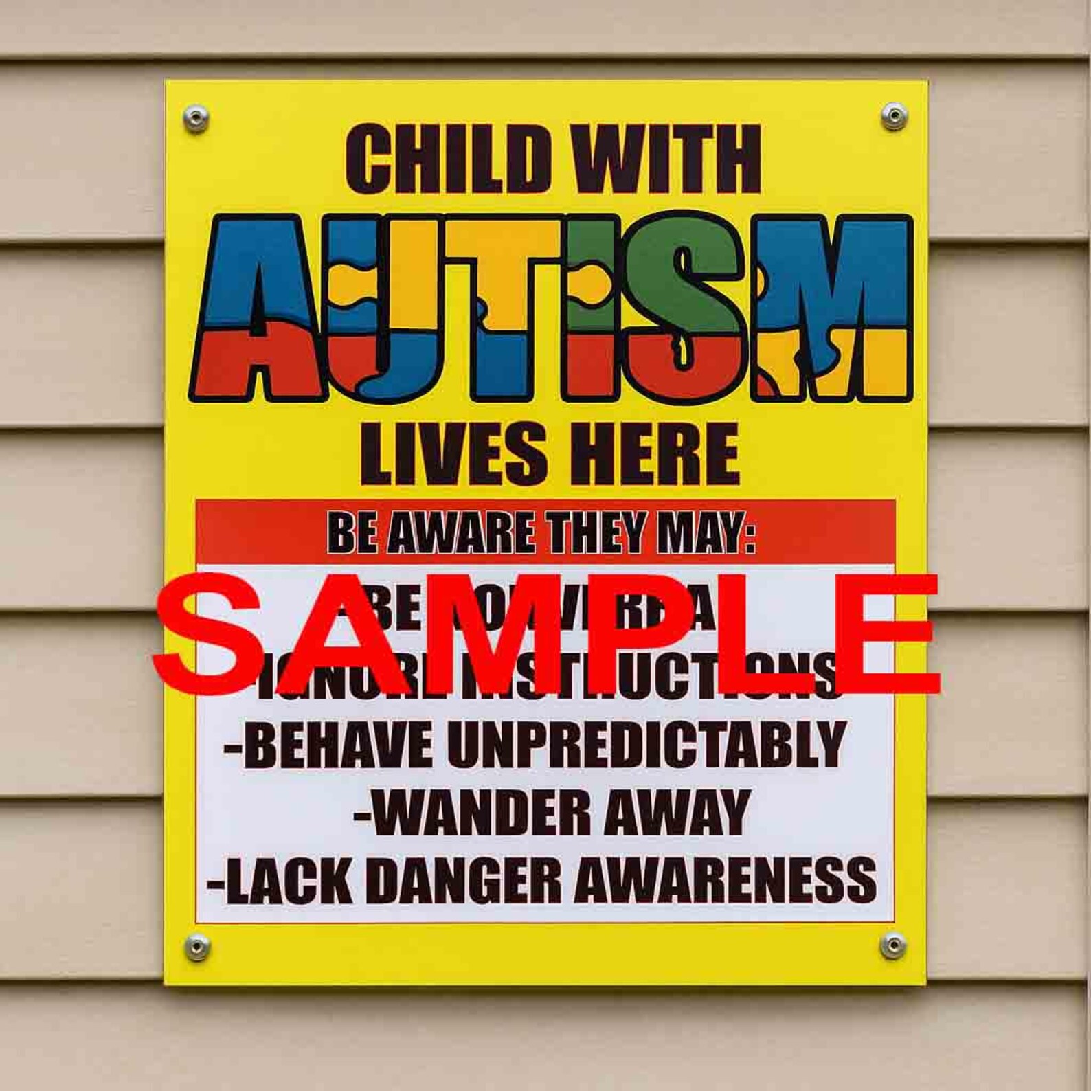 Autism Awareness Warning Sign for Home Safety - Etsy