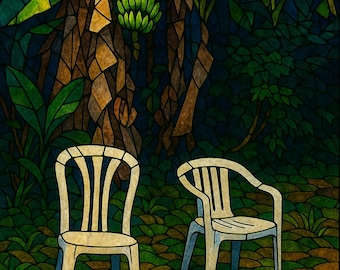 Vetrate artistiche di giardini tropicali