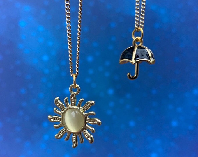 Midnight Rain Necklace Set / Gold Chains and Charms / Sun & Rain