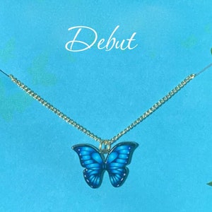 Beautiful Blue Butterfly Necklace / Gold Chain / Charm Necklace / Enamel Butterfly / Concert Jewelry / Debut