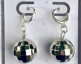 Shiny Mirrorball  Earrings / Huggies / Silver Earrings / Hypoallergenic Sterling Silver Earring Hooks / Disco Balls / Concert Earrings