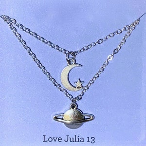 Love You Moon & Saturn Necklaces / Silver Charms and Chains / Friendship Set / Best Friends / Concert Jewelry