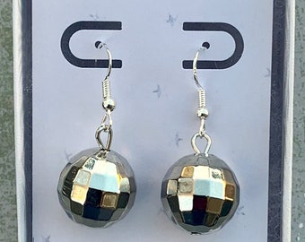 Shiny Mirrorball  Earrings - Long or Short / Silver Earrings - Hypoallergenic 925 Sterling Silver Earring Hooks - Disco Balls
