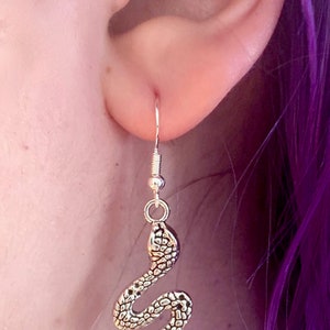 Cool Delicate Snake Earrings // Dangle Earrings / Hypoallergenic & Nickel-free 925 Sterling Silver Earring Hooks // Concert Jewelry image 4