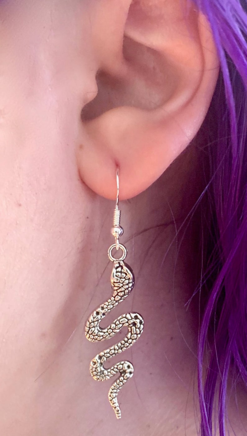 Cool Delicate Snake Earrings // Dangle Earrings / Hypoallergenic & Nickel-free 925 Sterling Silver Earring Hooks // Concert Jewelry image 4