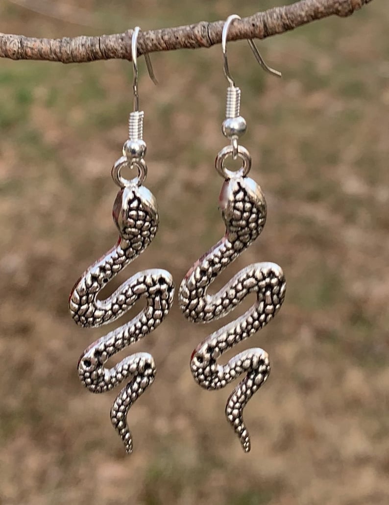 Cool Delicate Snake Earrings // Dangle Earrings / Hypoallergenic & Nickel-free 925 Sterling Silver Earring Hooks // Concert Jewelry image 2