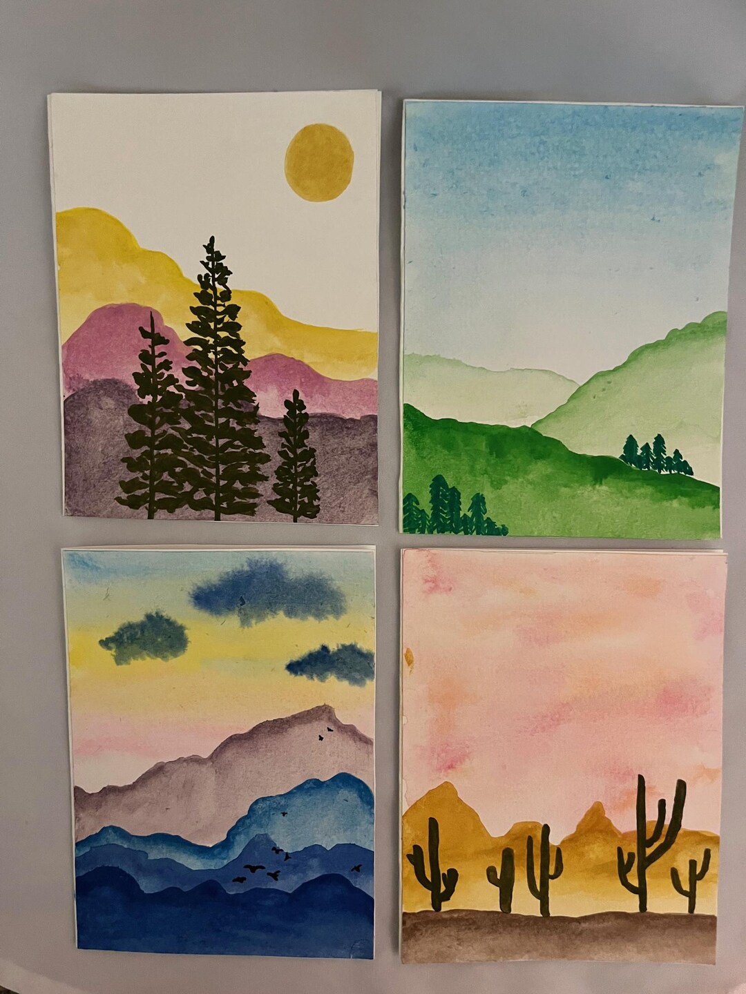 Landscape Watercolor Cards, Hand Painted - Etsy