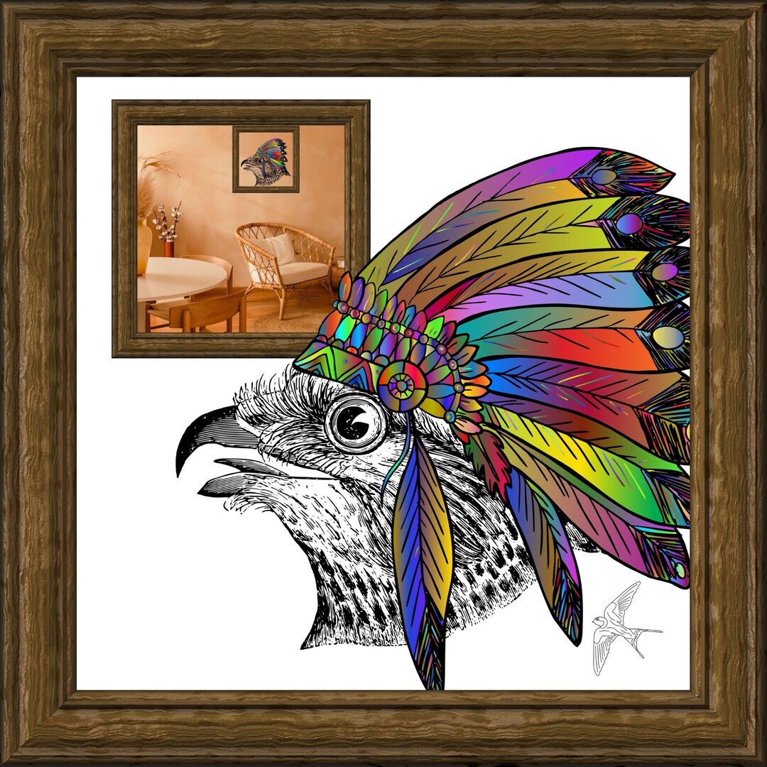 Set of 4 Indian Headdress Wall Art Set, Printable Art, Room Decor