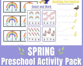 Paquete de actividades de primavera para preescolares/Hojas de trabajo y actividades temáticas de primavera para niños en edad preescolar y prekínder