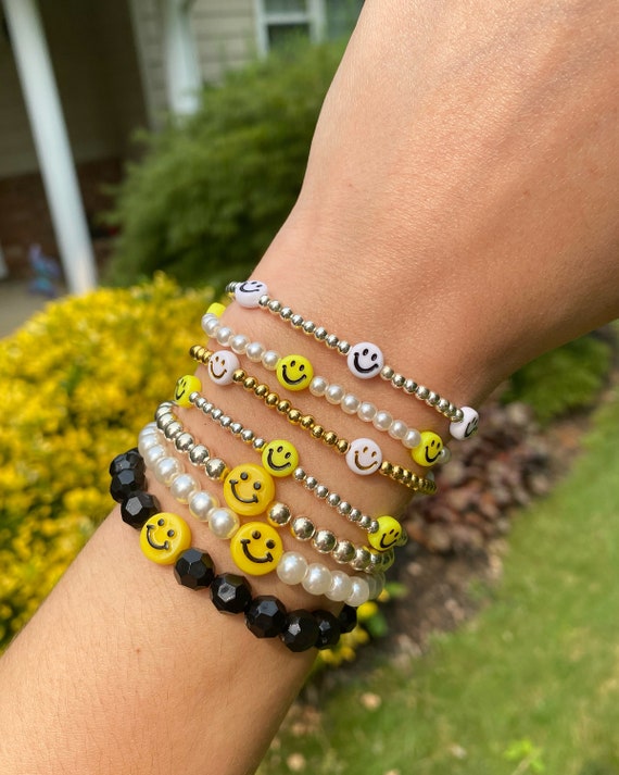 Smiley Face Beaded Bracelet - Etsy