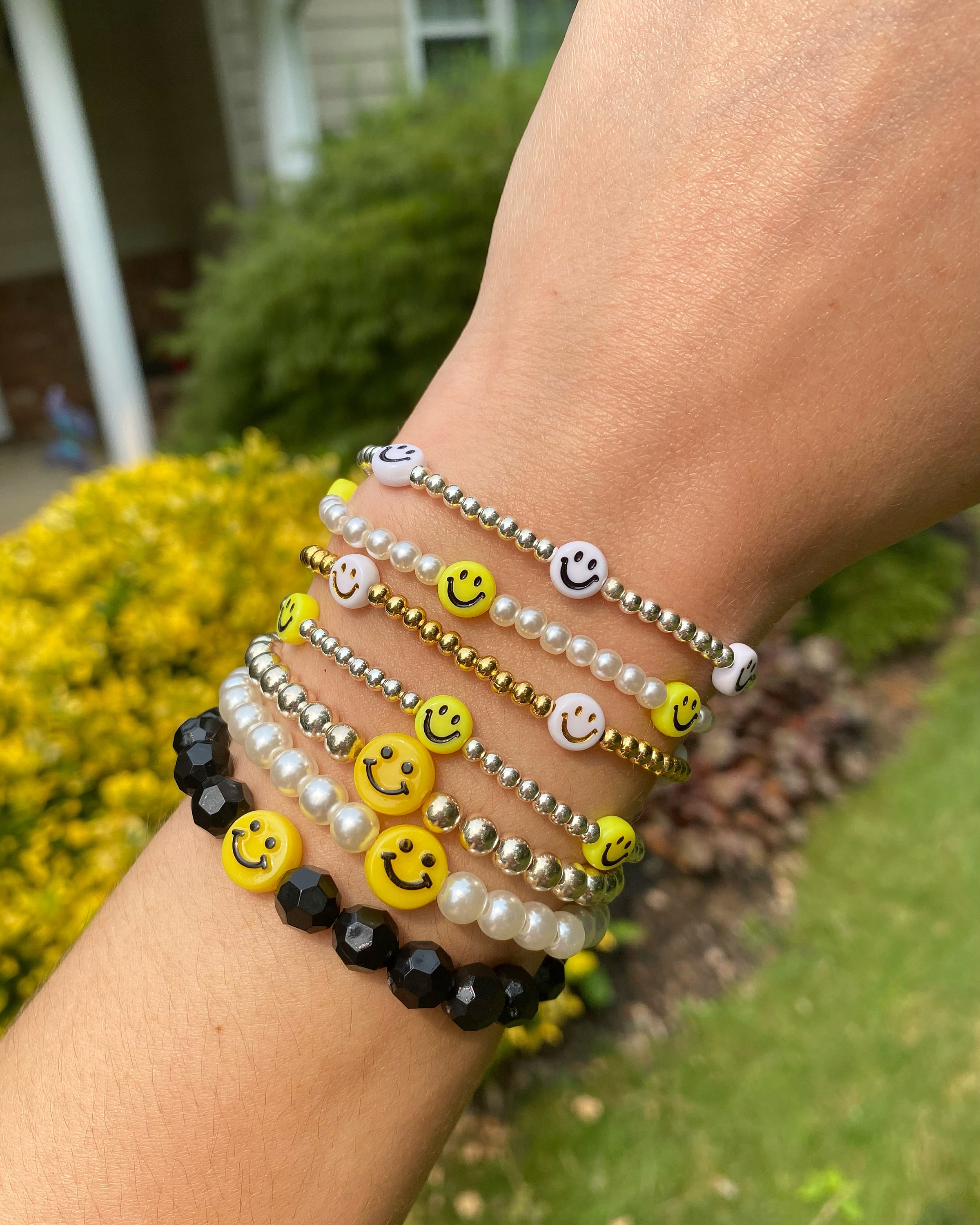 Smiley Face Beaded Bracelets White / Small