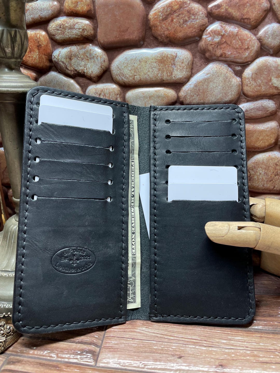 The Rover Ii Wallet Roper Wallet “ the Roper” Handmade Black Horween Derby, Black Thread ...