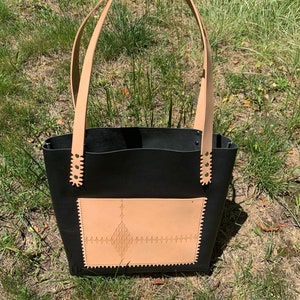 Tote Bag oiled tanned and vegetable tanned Leather hand stamped Hand made