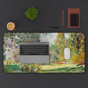 Monet Print, Green Desk Mat, Landscape Large Mousepad, Extended Mouse Pad, Desk Accessory Décor