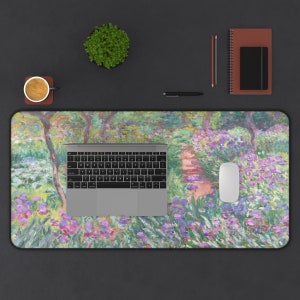 Monet Print, The Artists Garden Extended Mouse Pad, Boho Desk Mat, Desk Accessory Décor