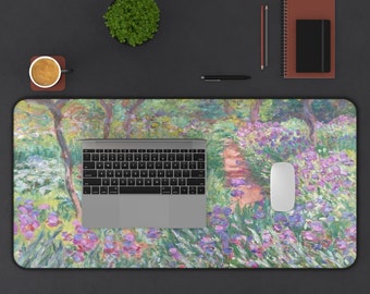 Monet Print, The Artists Garden Extended Mouse Pad, Boho Desk Mat, Desk Accessory Décor
