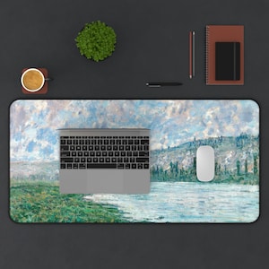 Claude Monet Computer Desk Mat, The Seine at Vétheuil Extended Mouse Pad, Desk Accessory Décor, Trendy Workspace