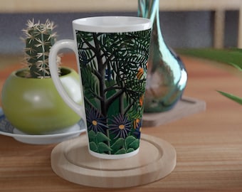 Tasse à thé Henri Rosseau 16 oz, tasse de café en lait de forêt exotique, grandes tasses à café, espace de travail tendance | 16 onces