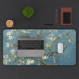 Van Gogh Print, Almond Blossom Extended Mouse Pad, Extra Large Desk Mat, Green Desk Mat