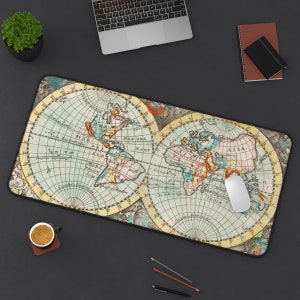 Old World Map Extended Mouse Pad, Home Office Desk Mat, Desk Accessory Decor