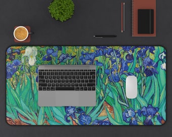 Van Gogh Large Desk Mat, Iris Extended Mouse Pad, Home Office Desk Mat, Desk Accessory Décor, Trendy Workspace