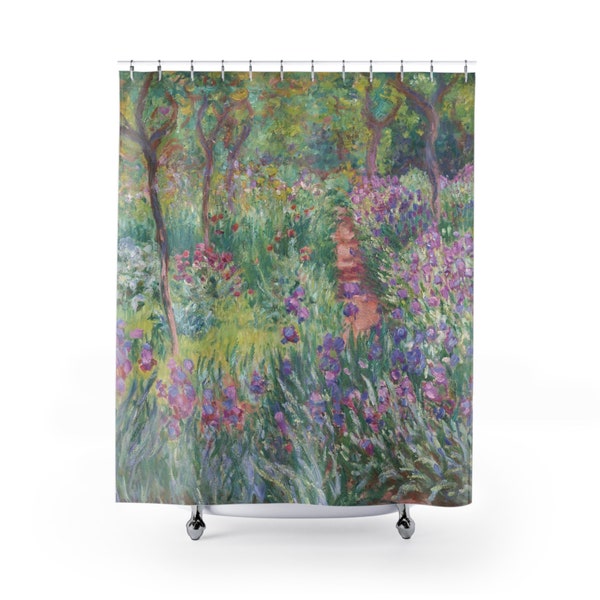 Monet Print, Rideau de douche Boho, Rideau de douche vert The Artists Garden | 71 × 74 pouces