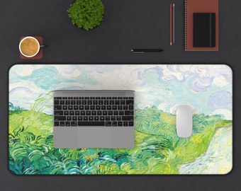 Van Gogh Print Extra Large Desk Mat, Green Wheat Fields Extended Mouse Pad, Work From Home, Desk Accessory Décor