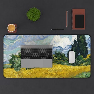 Van Gogh Wheat Field Extend Desk Mat, Xxl Mousepad, Home Office Desk Mat, Trendy Workspace