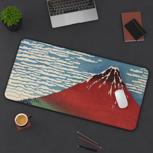 Japanese Desk Mat, Hokusai Mount Fuji Extended Mouse Pad, Extra Large Mousepad, Trendy Workspace