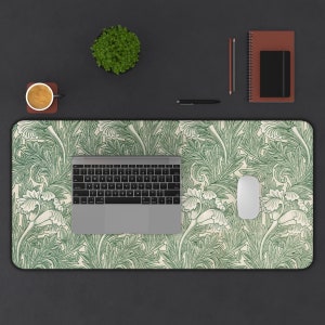 William Morris, Green Desk Mat, Tulips Large Mousepad, Desk Mat Aesthetic, Accessory Décor, Trendy Workspace, Work From Home