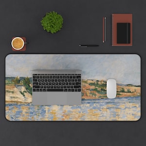 Cezanne Painting, Village Aesthetic Desk Mat, Extended Mouse Pad, Extra Large Desk Pad