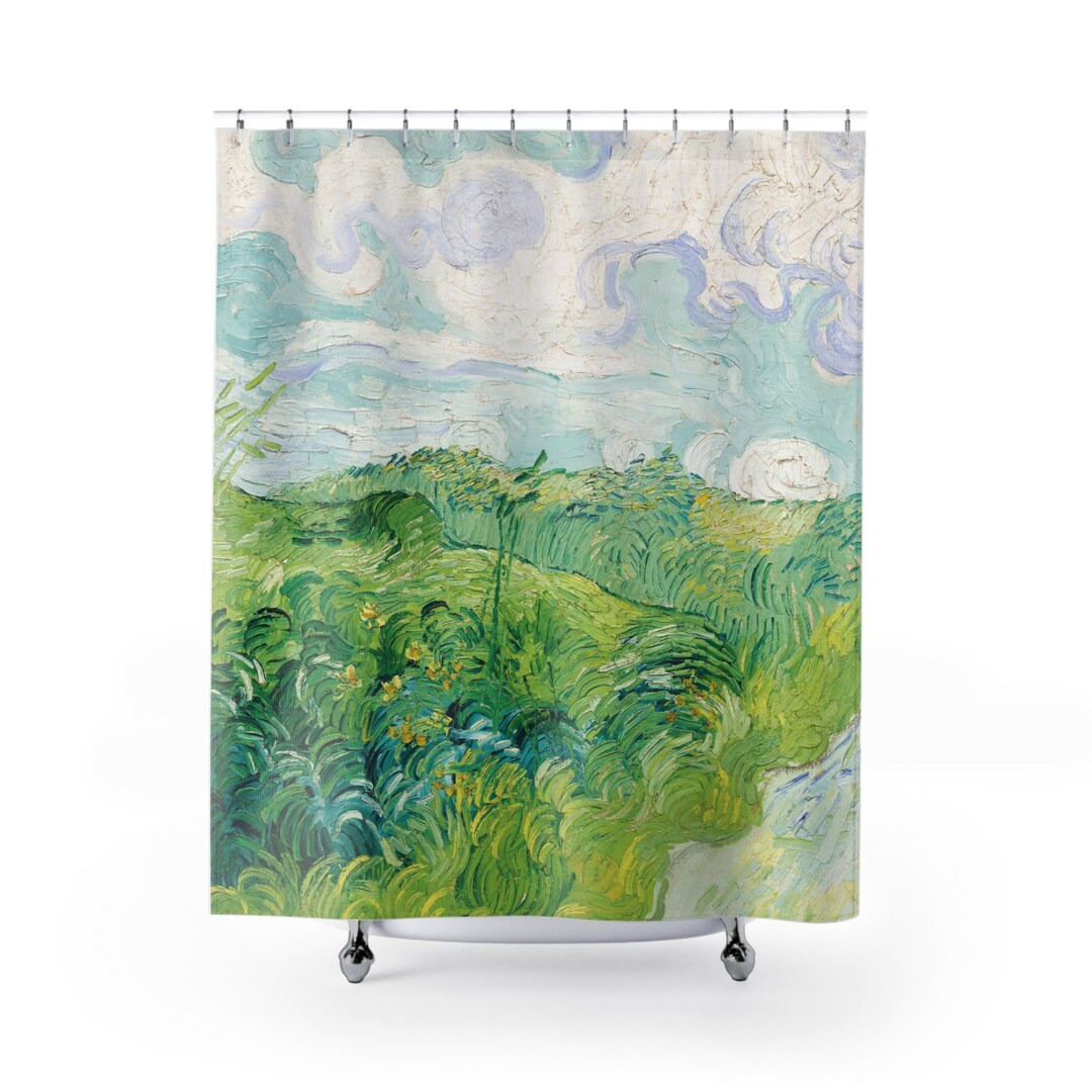 Green Shower Curtain Van Gogh Print Boho Shower Curtain Etsy