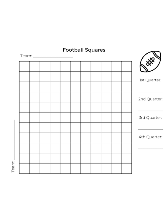 Printable Football Game Squares Super Bowl Party Game - Etsy