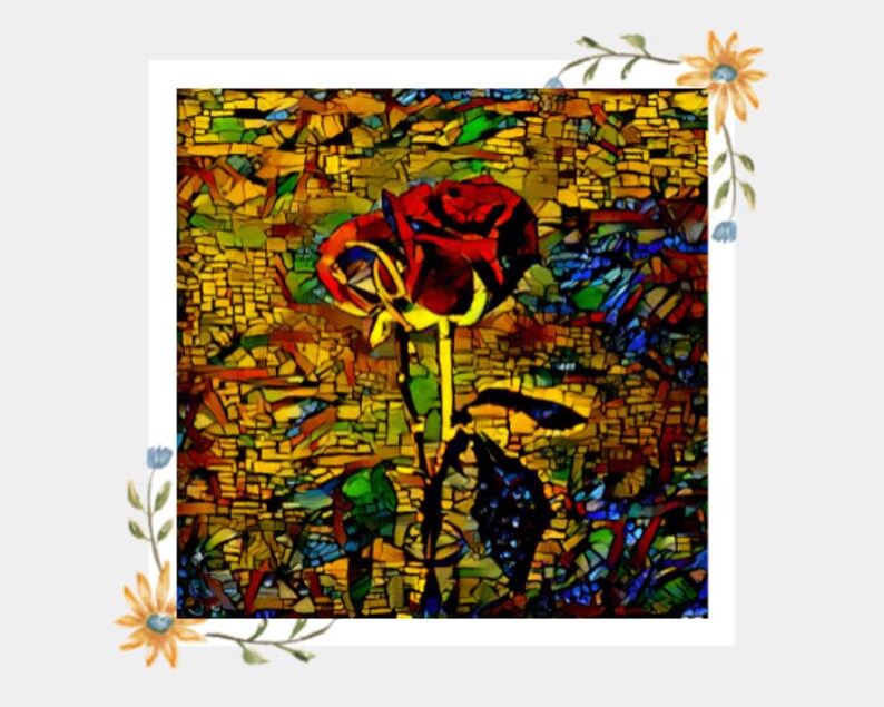 Rose Mosaic Art Print, Mosaic Art Poster, Mosaic Wall Art, Digital Art ...
