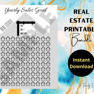 3 Real Estate Yearly Closing Sales Goal Setting Tracker Chart, Calendar, Sign In Sheet.  Instant File Prints, Digital Download, PDF Planner