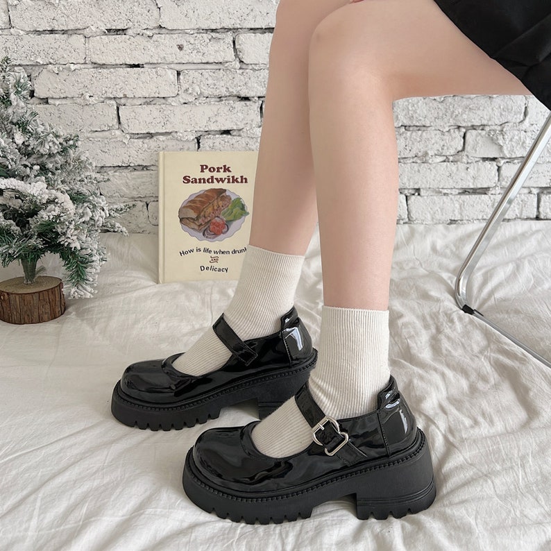 Shoes Black Platform Japanese Style High Heel Y2k School - Etsy