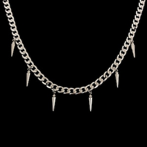 Collar de cadena con púas colgantes - Joyería unisex para hombres y mujeres de acero inoxidable, resistente al agua, con dijes de plata, estilo gótico, punk y grunge