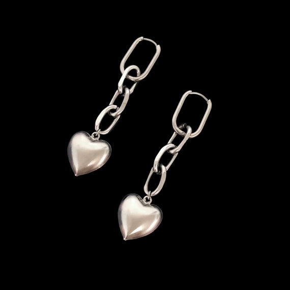 Ryuk Heart Chain Earrings - Unisex Mens Womens Stainless