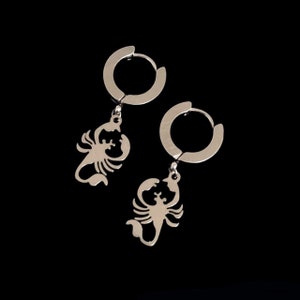 Scorpion Mini Hoop Earrings - Unisex Mens Womens Stainless Steel Grunge Insect Charm Huggie Sleeper Drop Jewelry Birthday Gift Present