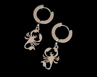 Scorpion Mini Hoop Earrings - Unisex Mens Womens Stainless Steel Grunge Insect Charm Huggie Sleeper Drop Jewelry Birthday Gift Present