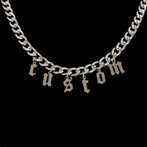 Classic Custom Chain Necklace - Unisex Stainless Steel Personalised Old English Name Word Monogram Charm Jewelry Choker Necklace Gift